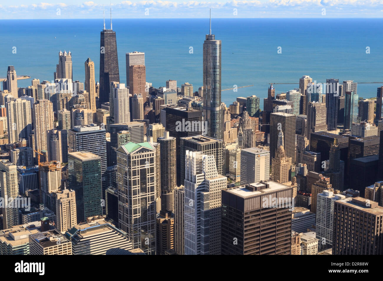 La ville de Chicago et le lac Michigan, Hancock Center et Trump Tower, Chicago, Illinois, États-Unis d'Amérique, Amérique du Nord Banque D'Images