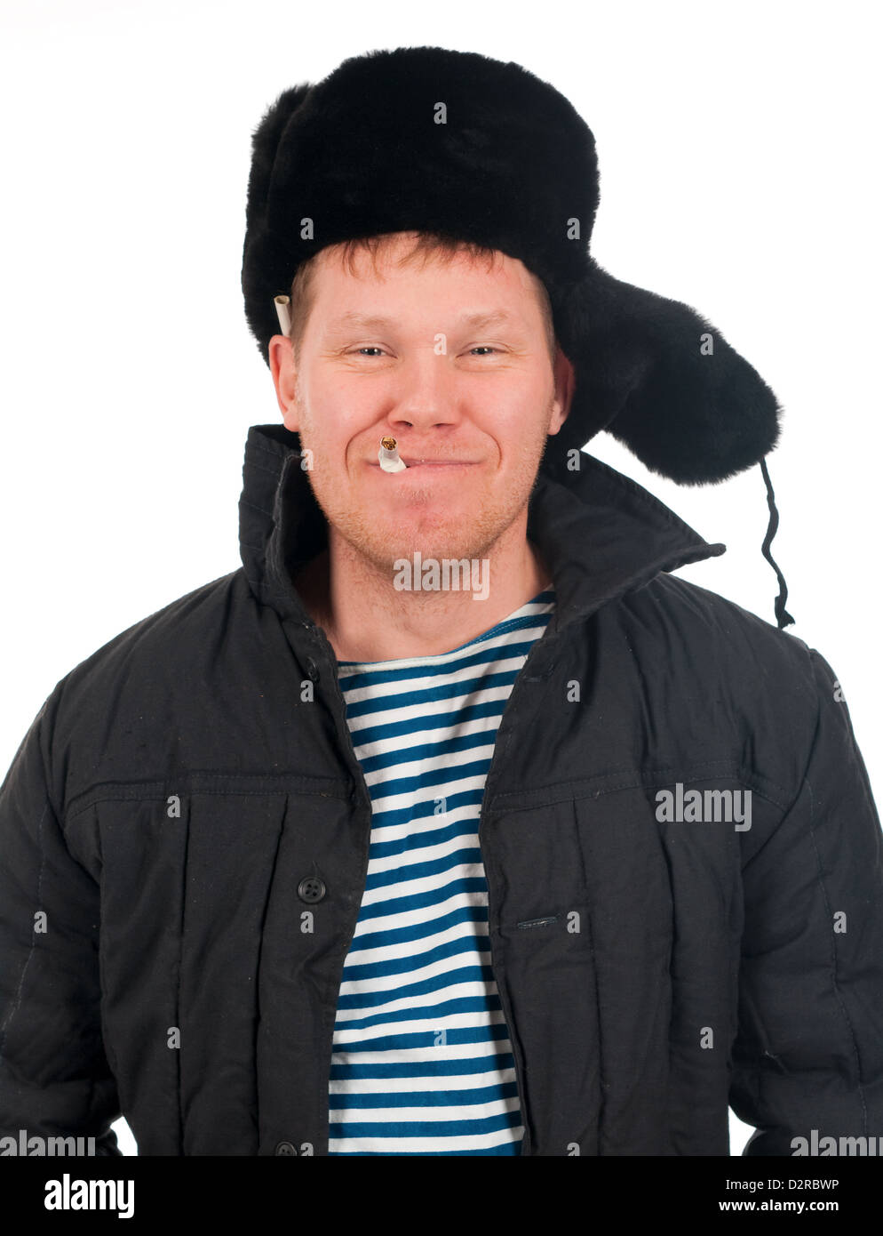 L'homme russe en hiver bonnet de fourrure ,rustaud.isolé sur fond blanc  Photo Stock - Alamy