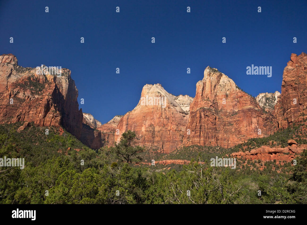 Cour des patriarches Abraham, Isaac, Pic Pic, Mont Moroni et Jacob Peak, Zion National Park, Utah, USA Banque D'Images