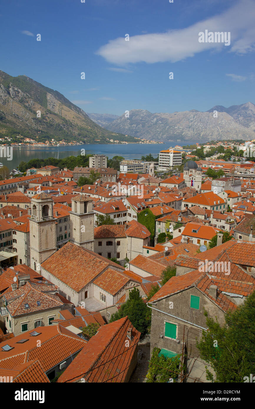 Vue sur la vieille ville, Kotor, Site du patrimoine mondial de l'UNESCO, le Monténégro, Europe Banque D'Images