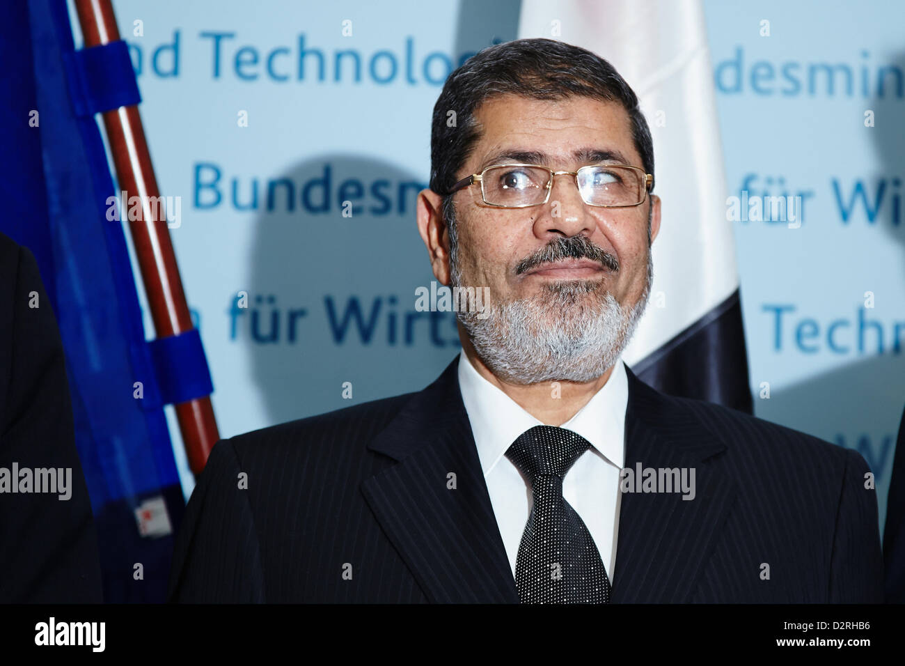 Berlin, 30 janvier 2013. Au cours de la visite du Président égyptien Mohammed Morsi a lieu la conférence de la Commission mixte économique German-Egyptian au Ministère fédéral de l'économie et de la Technologie (BMWi) à Berlin. La session est dirigée par le ministre fédéral M. Philipp Rösler, et le Ministre égyptien de l'Industrie et du Commerce, Hatem Saleh. Foto : Mohammed Morsi Banque D'Images