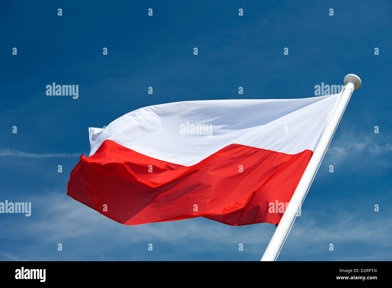 Drapeau polonais sur mât Banque D'Images