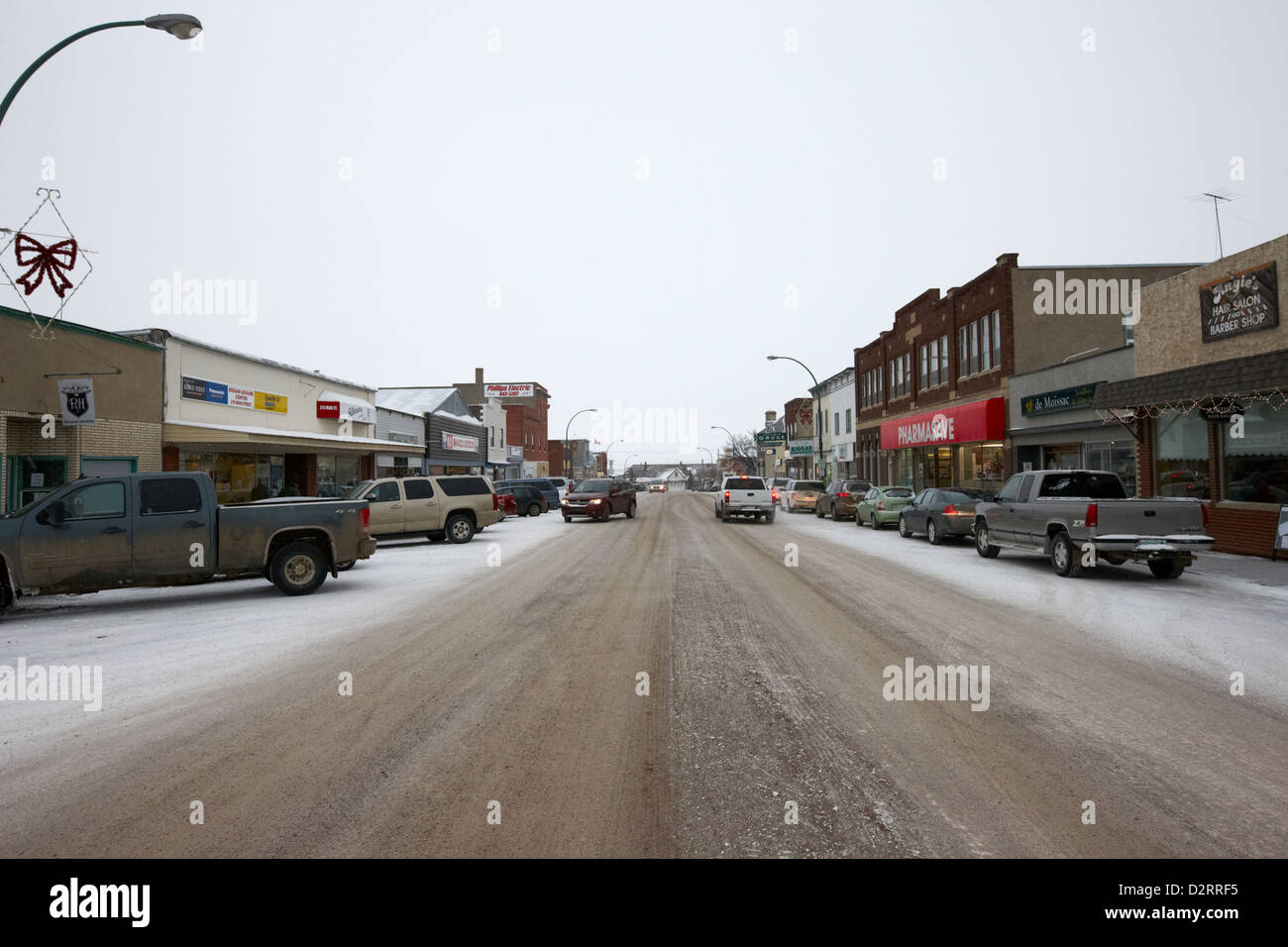 Boutiques et magasins sur la rue principale Biggar en Saskatchewan Canada en hiver Banque D'Images