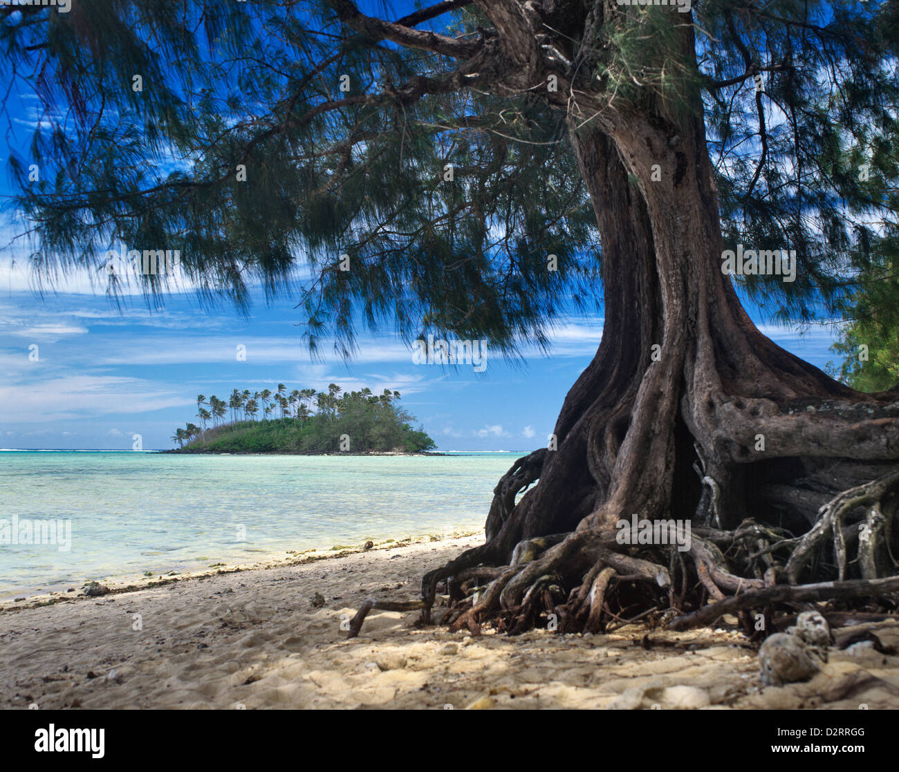 Les Îles Cook, Rarotonga, Muri Lagoon avec vue sur Moto Taakoka Banque D'Images
