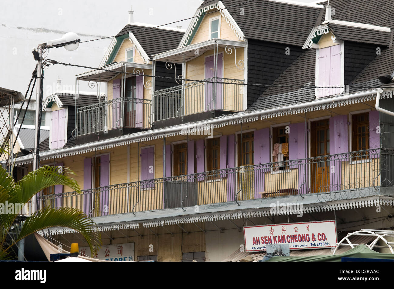 Ancienne architecture créole, Port Louis, ile Maurice Banque D'Images