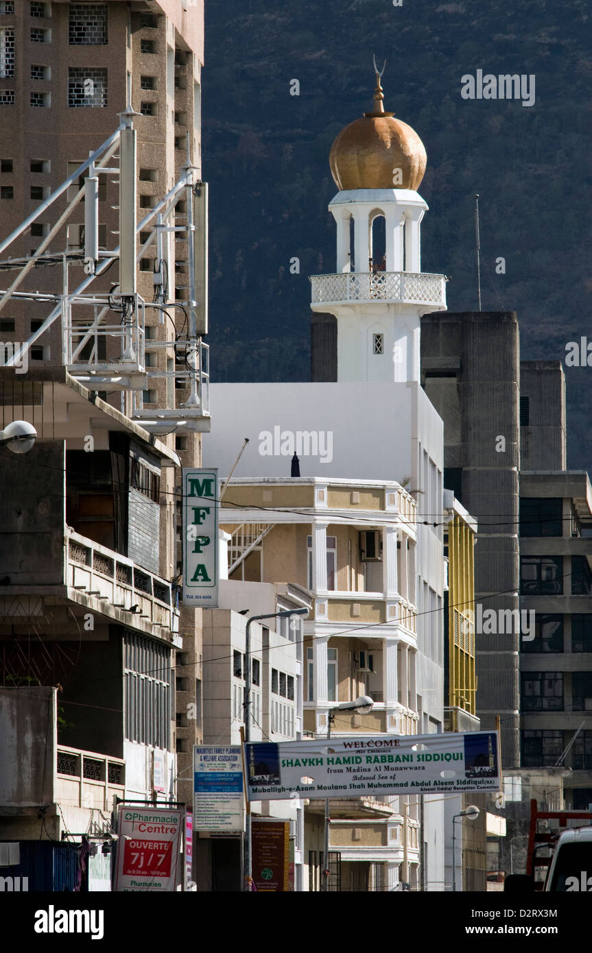 Minaret de la mosquée, Port Louis, ile Maurice Banque D'Images