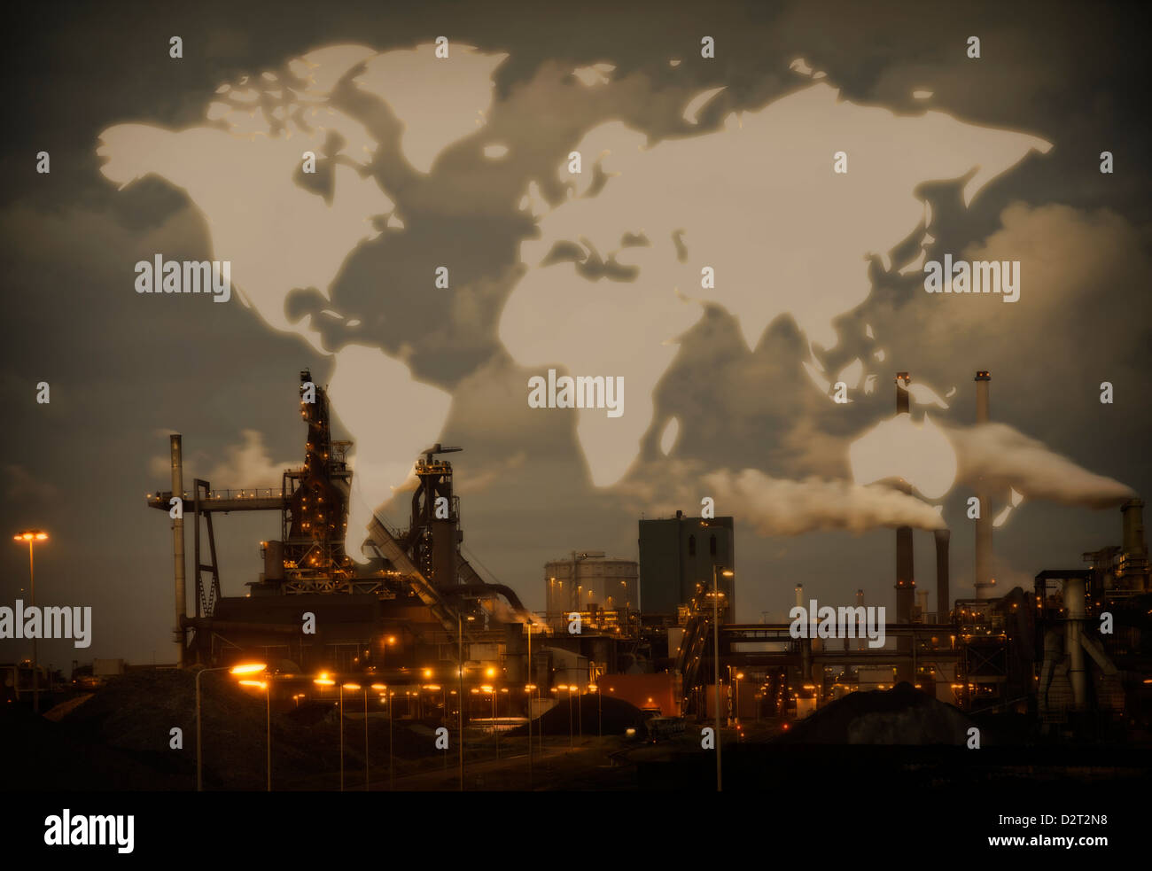 L'industrie de l'acier lourd avec carte du monde Banque D'Images