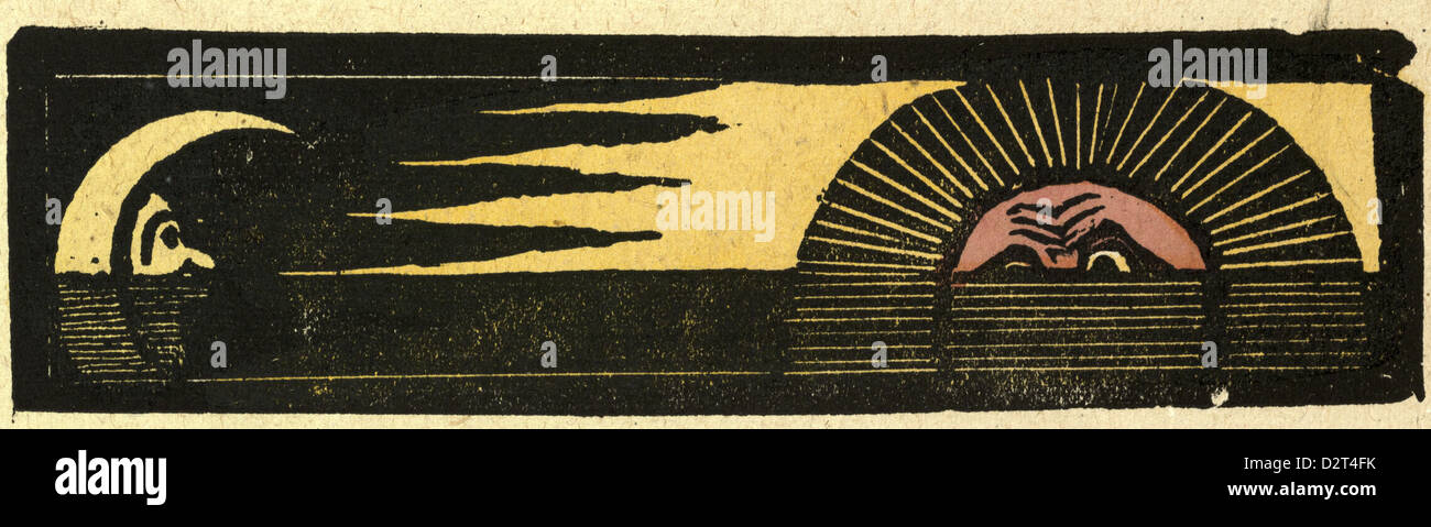 Illustration des contes français contes et ballades. Le coucher de soleil et le lever de lune Banque D'Images