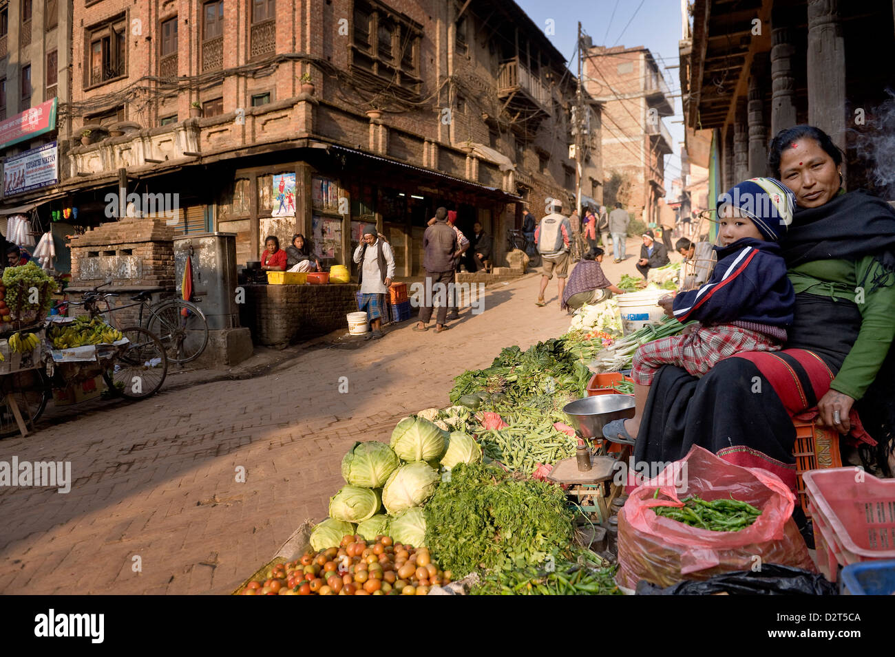 Vendeur de légumes, Bhaktapur, Népal, Asie Banque D'Images