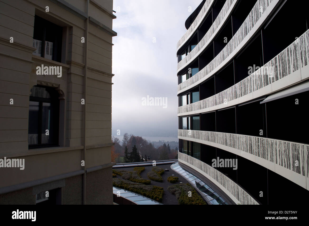 Le Dolder Grand Hotel à Zurich Suisse - extérieur détail conçu par l'architecte Sir Norman Foster. Banque D'Images