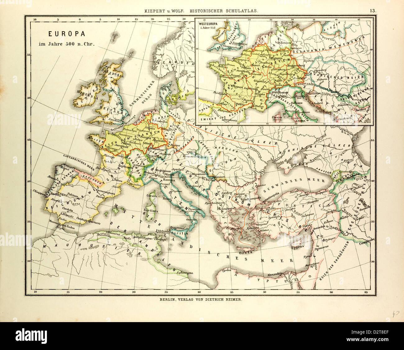 Carte de l'Europe en 500 A.D. Banque D'Images