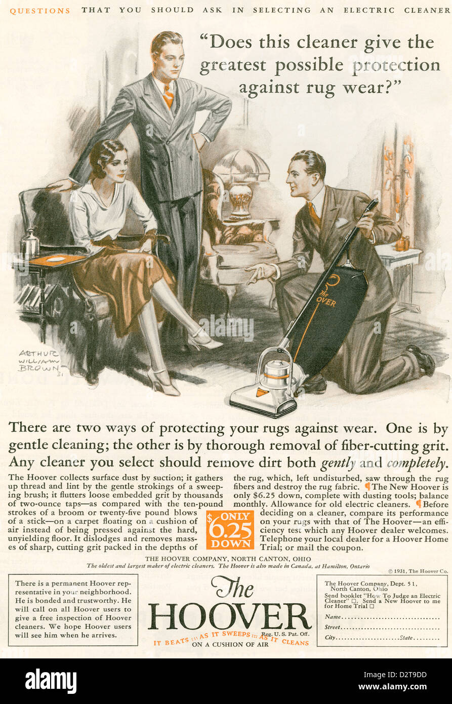 1930 Une publicité pour le Hoover. Banque D'Images