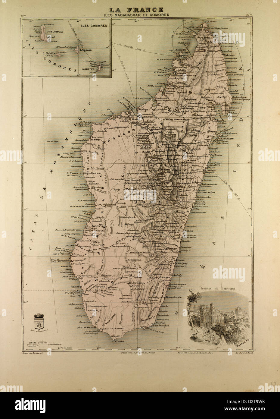 Carte de Madagascar et Comores 1896 Banque D'Images