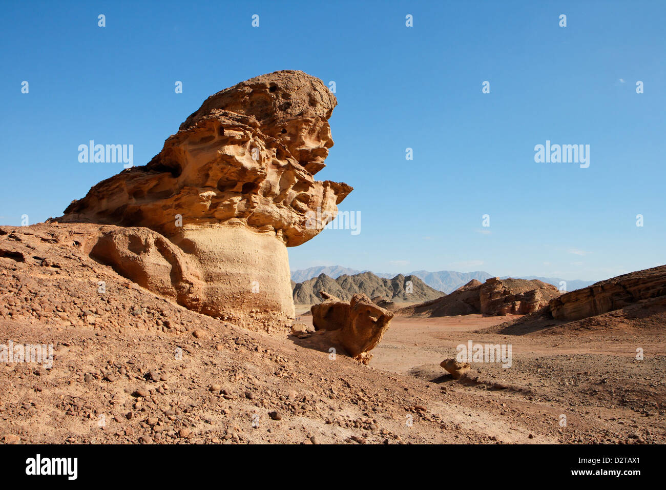 Scenic rock orange en forme de champignon dans le désert de pierre, Israël Banque D'Images