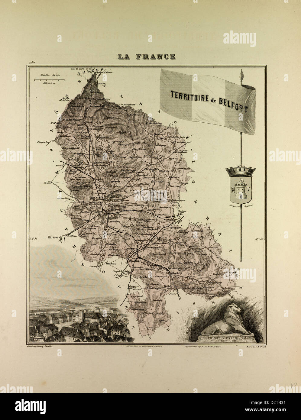 Carte DE TERRITOIRE DE BELFORT 1896 FRANCE Banque D'Images