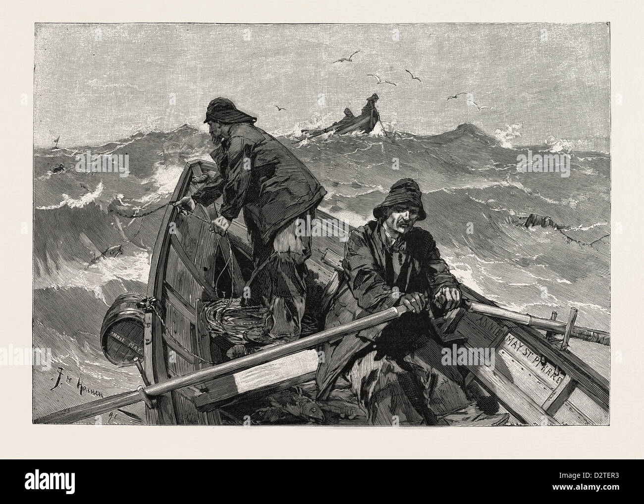 La pêche de la morue de Terre-Neuve : LA PÊCHE DU CABILLAUD D'UN DORIS ou bateau à fond plat Banque D'Images