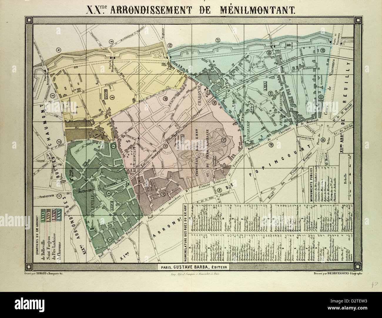 Carte de 20ème ARRONDISSEMENT DE MÉNILMONTANT PARIS FRANCE Banque D'Images