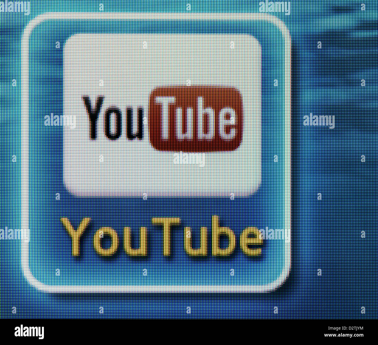 Icône de l'application YouTube sur un écran de télévision. YouTube est le plus reconnu site de partage vidéo, créé en 2005. Banque D'Images