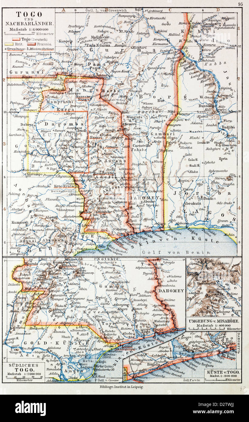 Carte de la République du TOGO 1899 Banque D'Images