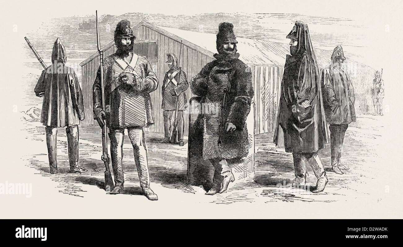 La GUERRE DE CRIMÉE : VÊTEMENTS D'HIVER POUR LES TROUPES BRITANNIQUES EN CRIMÉE 1854 Banque D'Images