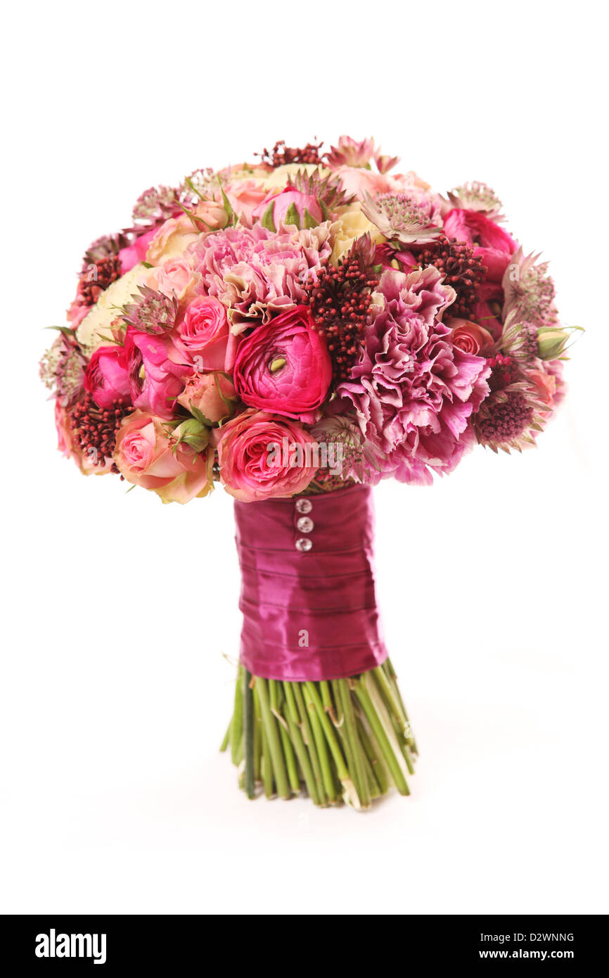 Bouquet de mariage avec Astrantia, Skimma, Brassica, rosier, Ranunculus asiaticus, girofle, Banque D'Images