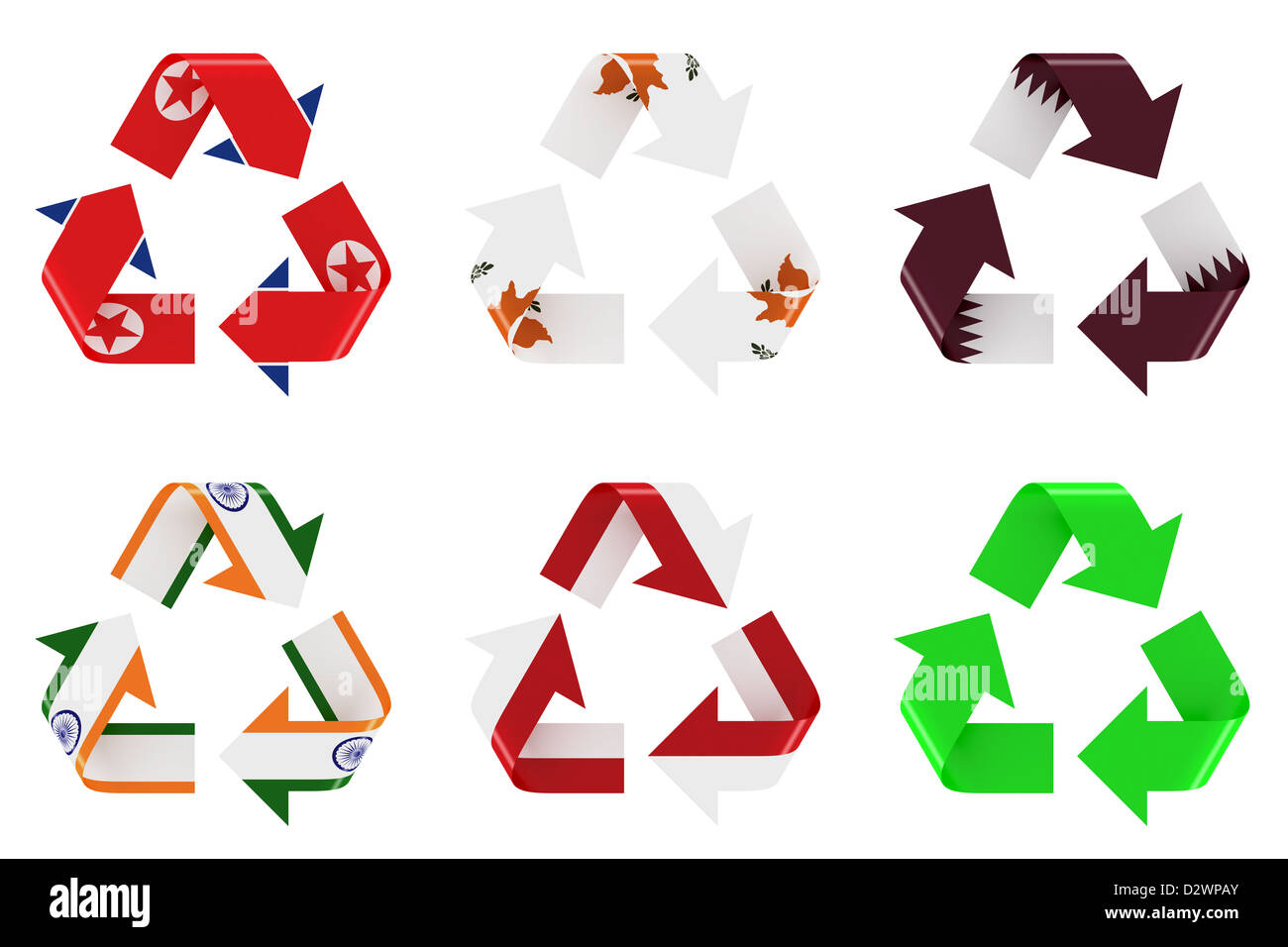 Symbole de recyclage avec des drapeaux Banque D'Images