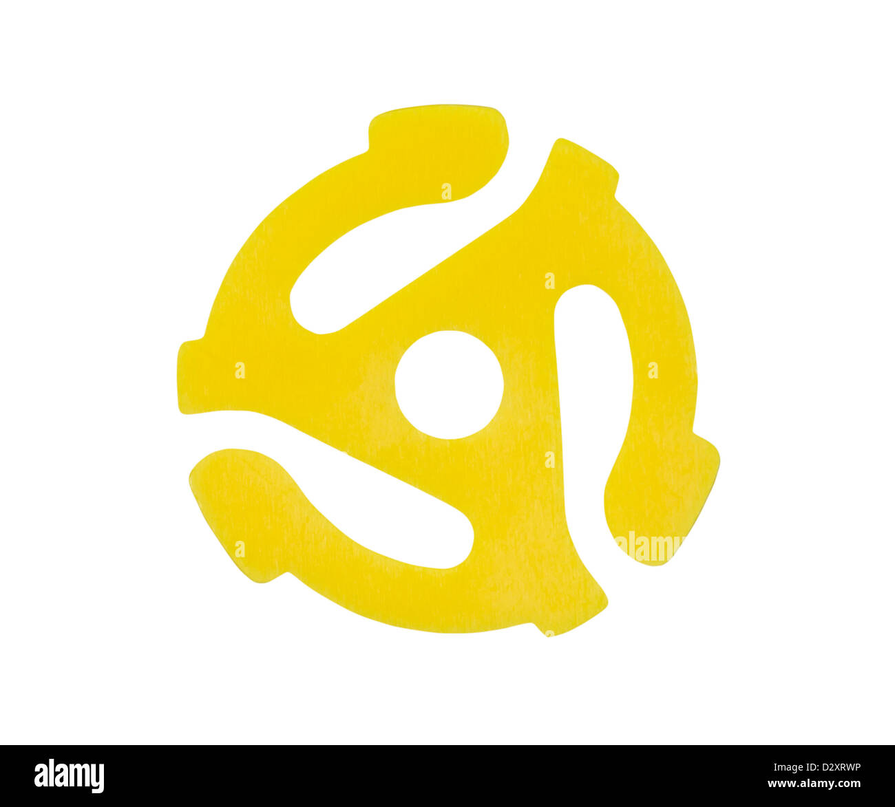 Adaptateur en plastique jaune emblématique pour jouer à 45 tr/mn sur 33 des célibataires vinyle r.p.m. Les tourne-disques. Banque D'Images