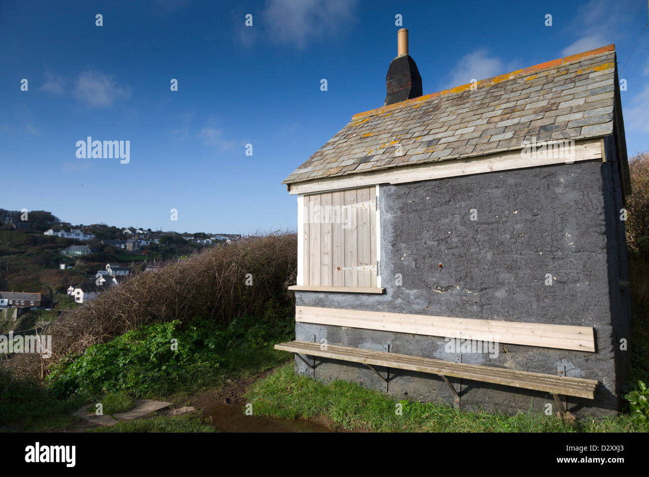 Cadgwith Lookout Hut, Cornwall, UK Banque D'Images