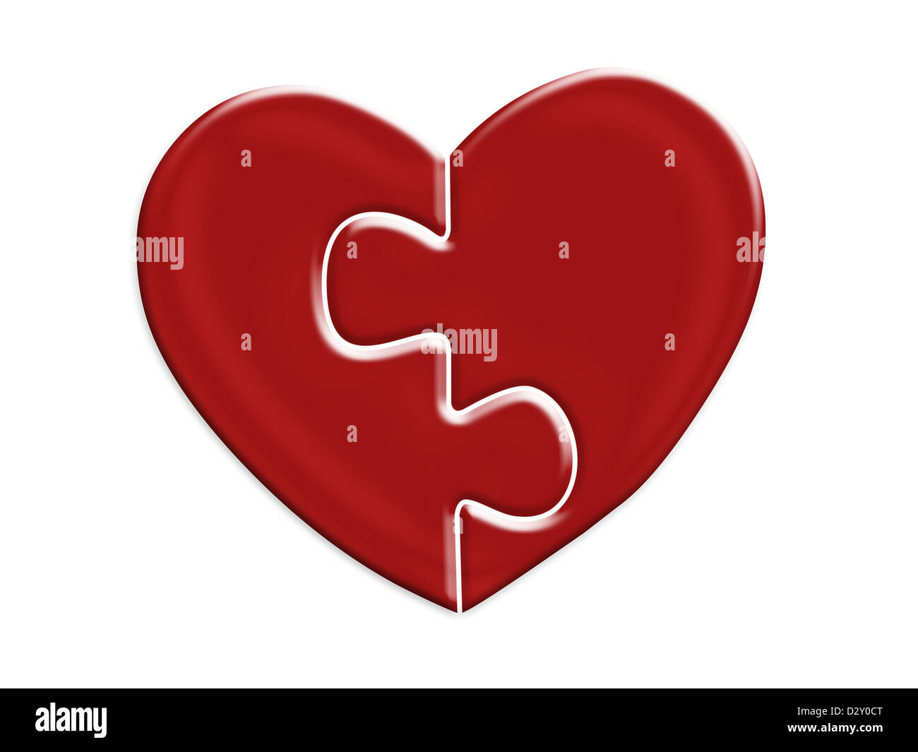 Puzzle deux moitiés de cœur rouge sur blanc Banque D'Images