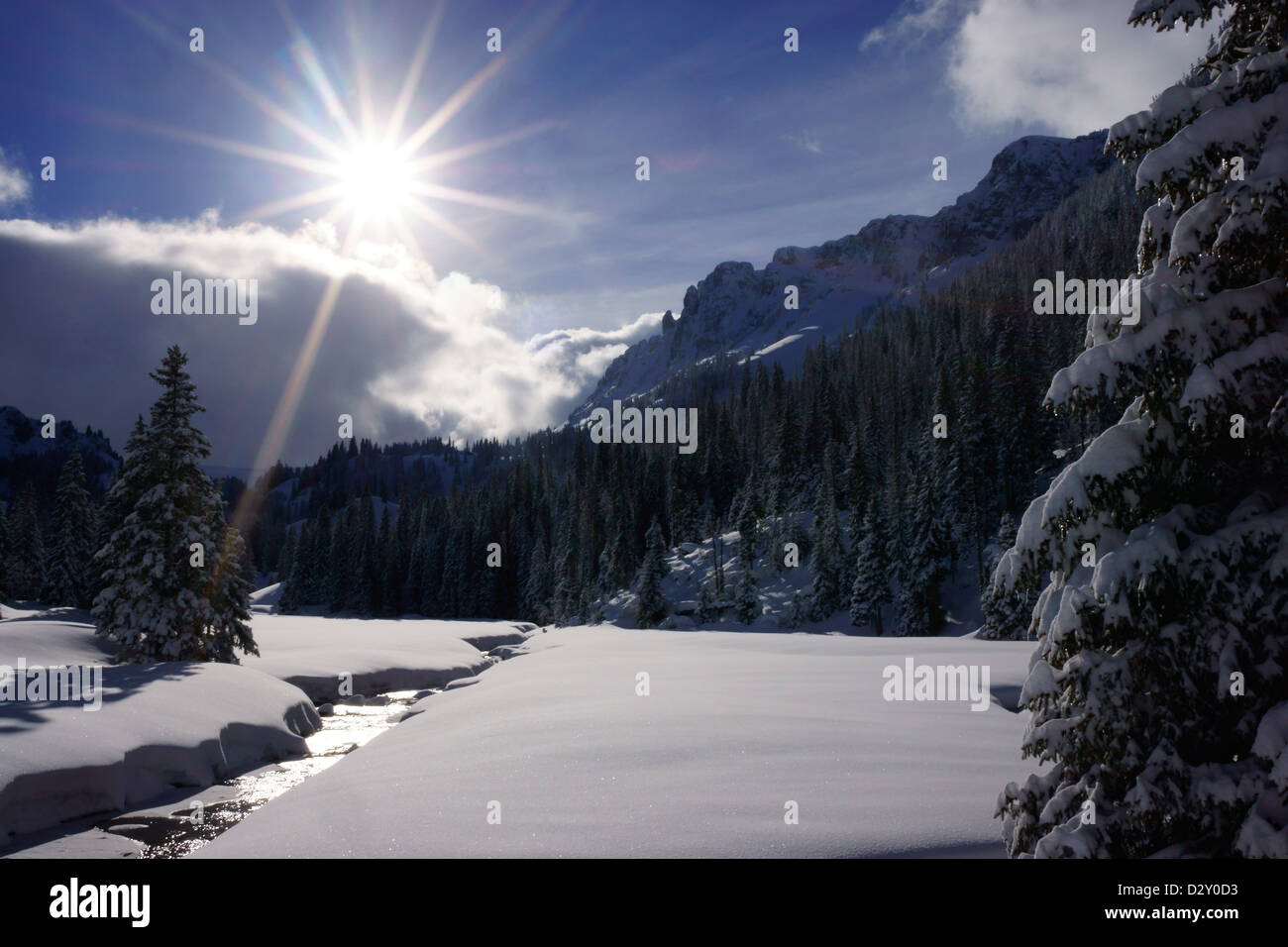 Paysage d'hiver en montagne, alpes bernoises Diemtigtal, Suisse Banque D'Images