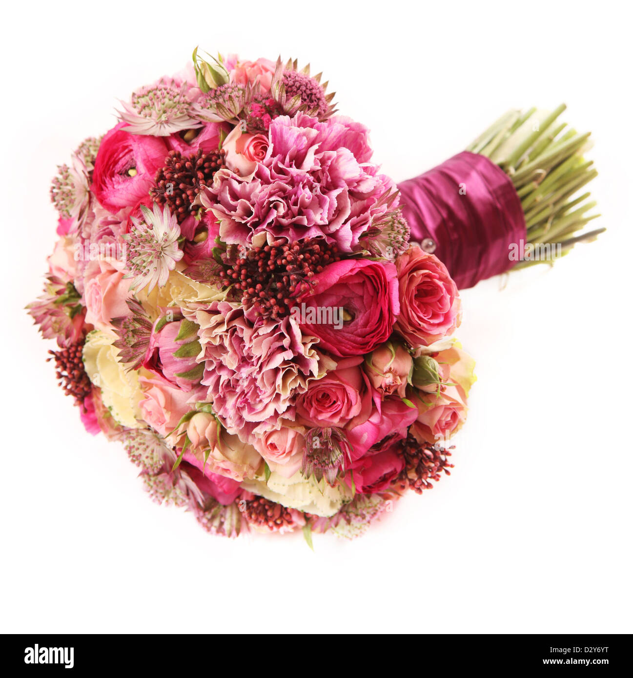 Bouquet de mariage avec Astrantia, Skimma, Brassica, rosier, Ranunculus asiaticus, girofle, Banque D'Images