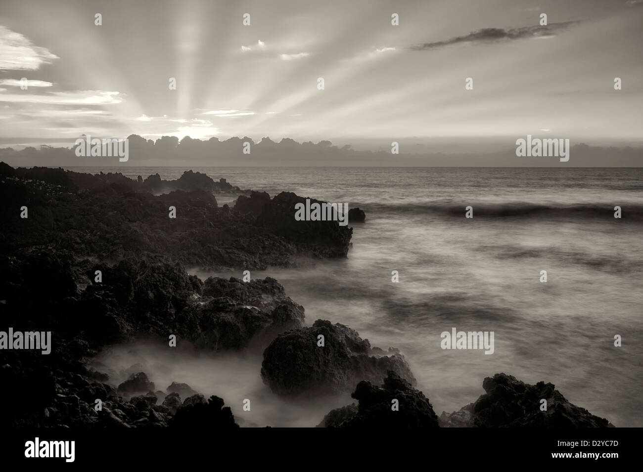 Coucher du soleil avec Dieu du soleil. La Côte Kohala. La Big Island, Hawaii. Banque D'Images