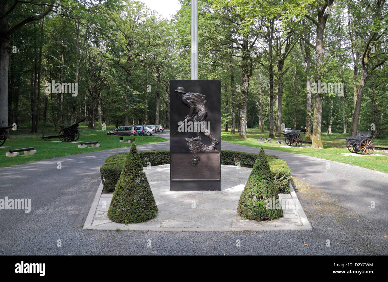 Plaque commémorative aux Marines américains dans l'US Marine Corps à Memorial Belleau Wood, près de Château-Thierry, France. Banque D'Images