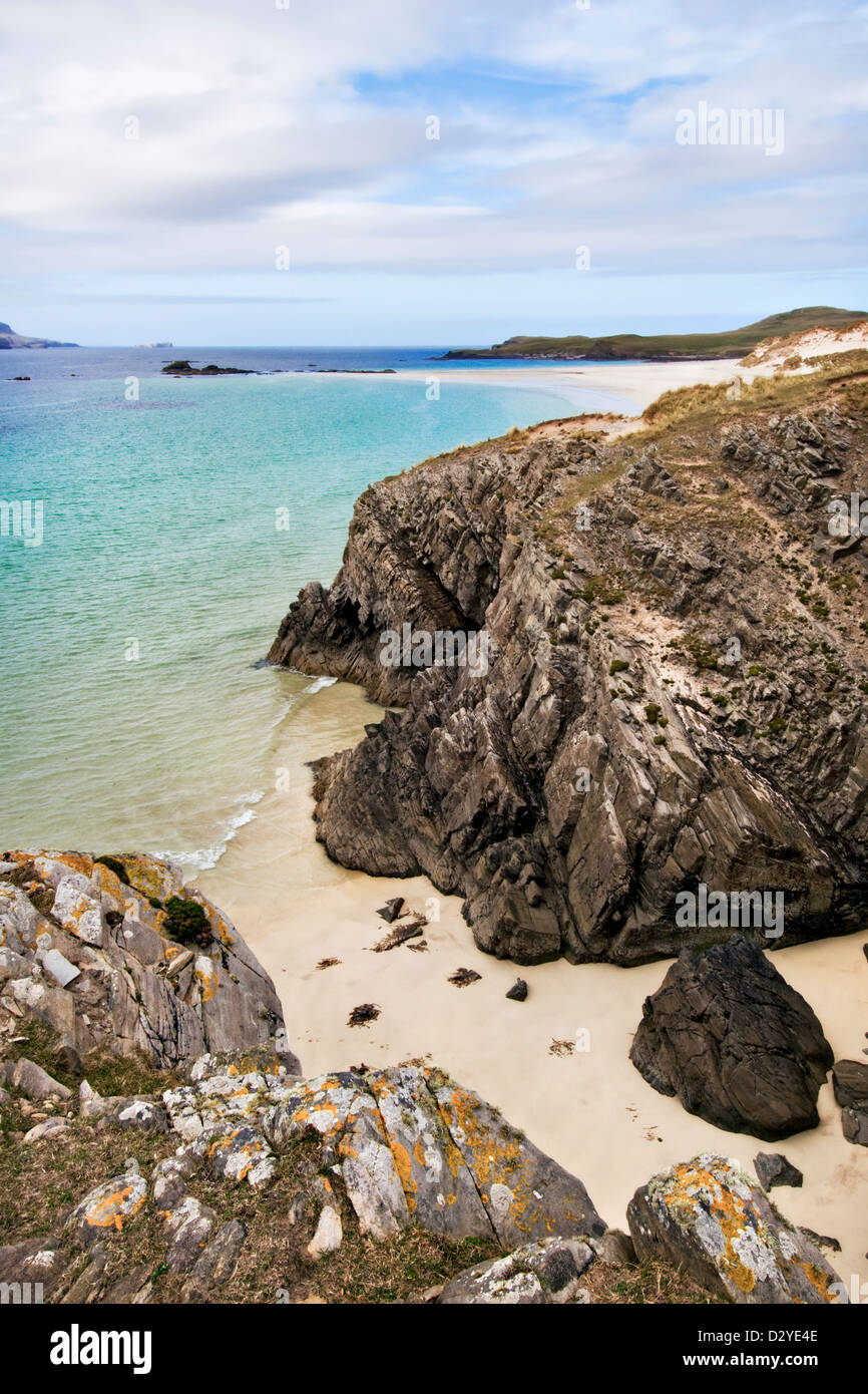 Superbe plage de sable fin, de criques et de la baie de Balnakeil Bay, Durness, Sutherland en Écosse à l'extérieur, vers Cape Wrath Banque D'Images