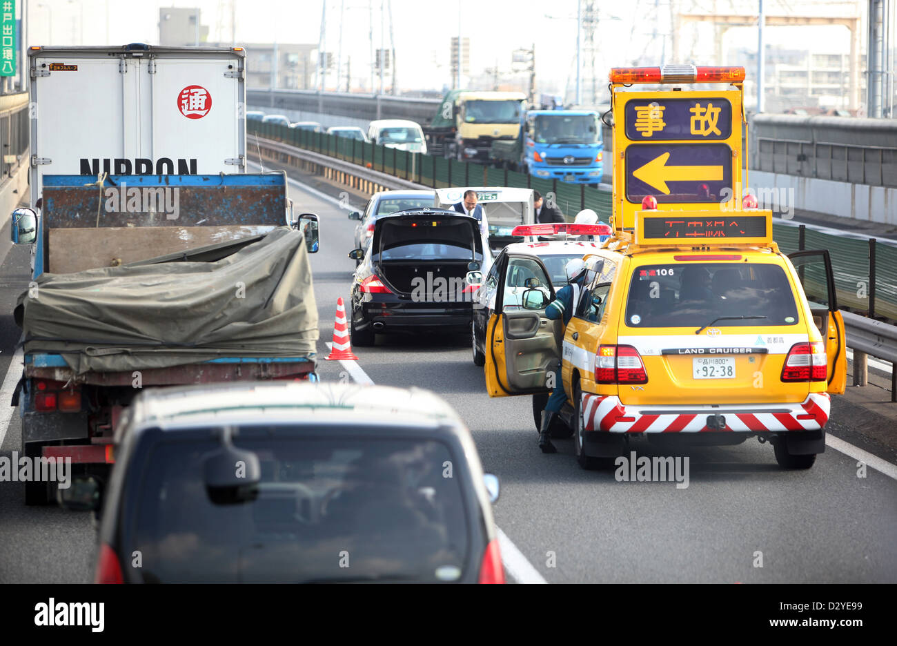 Tokyo, Japon, confiture en raison d'un accident de voiture sur une route Banque D'Images