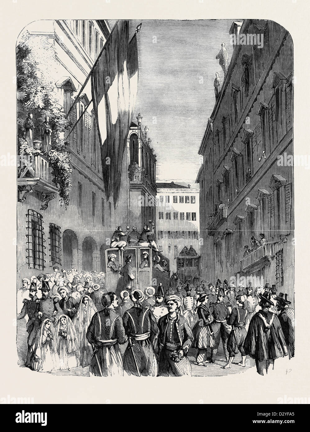 La GUERRE EN ITALIE ACCUEIL DES LES ZOUAVES À Gênes Banque D'Images