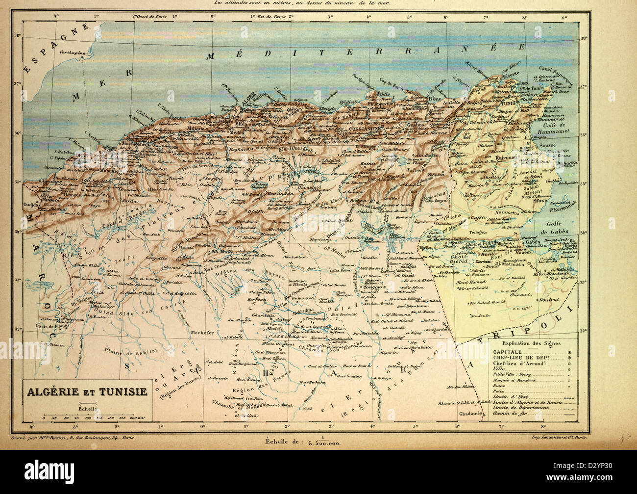 La carte de l'ALGÉRIE ET LA TUNISIE Banque D'Images