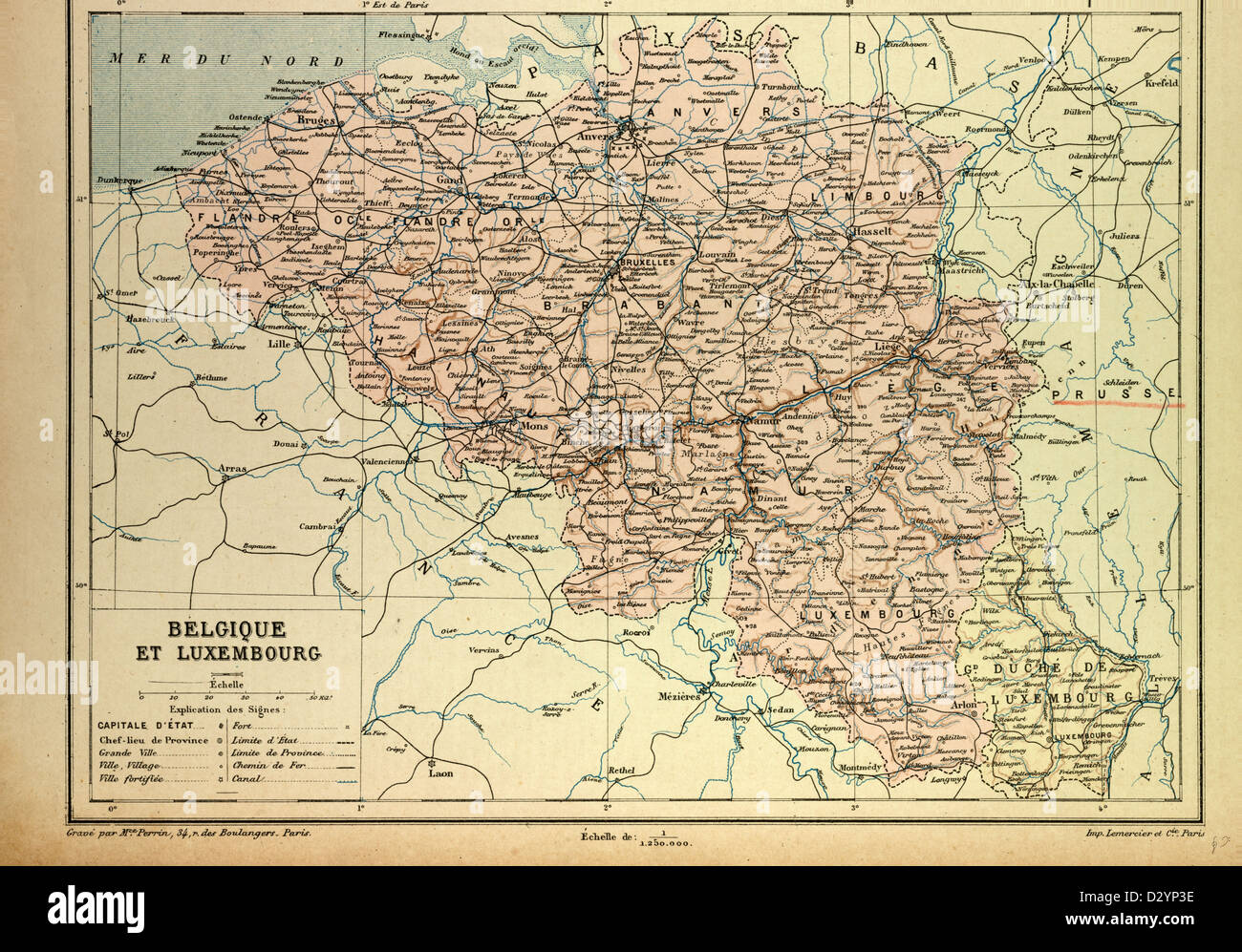 Carte de Belgique et Luxembourg Banque D'Images