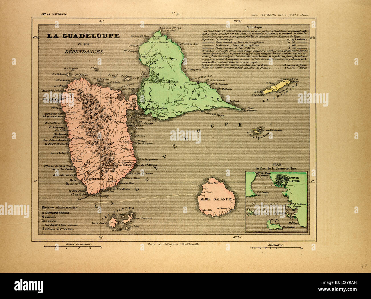 La CARTE DE LA GUADELOUPE Banque D'Images
