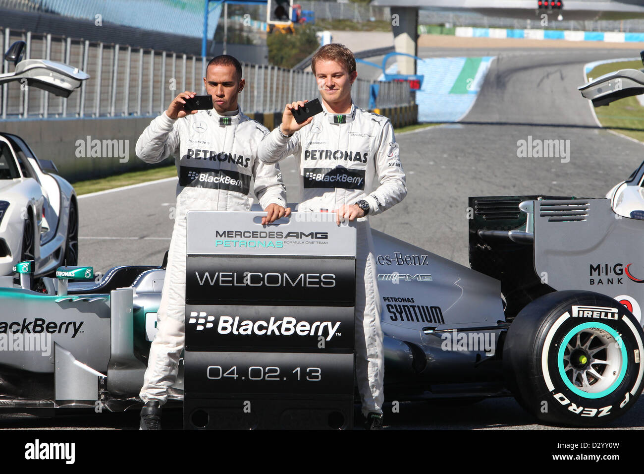 Formule 1 GP, Lewis Hamilton, Nico Rosberg, Mercedes Grand Prix, 04.02.2013. Mercedes AMG F1 W04 Lancement, Jerez, en Espagne. Mercedes Grand Prix, Photo:mspb/ Lukas Gorys Banque D'Images