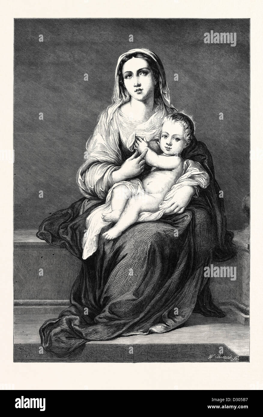 Marie AVEC L'ENFANT JÉSUS PAR MURILLO dans la galerie De Dresde Allemagne 1866 Banque D'Images