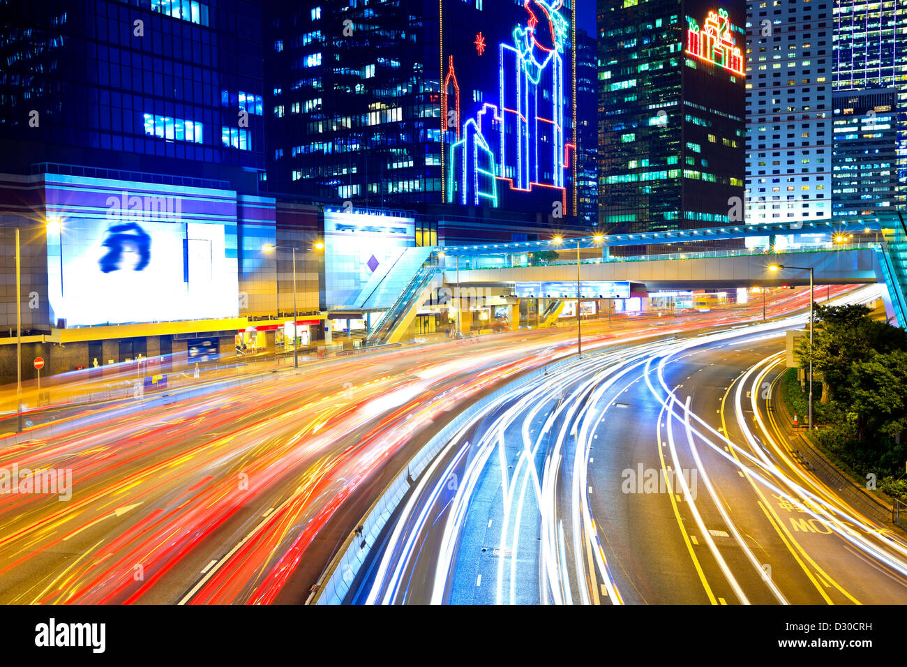 Trafic spectaculaire à Hong Kong at night Banque D'Images