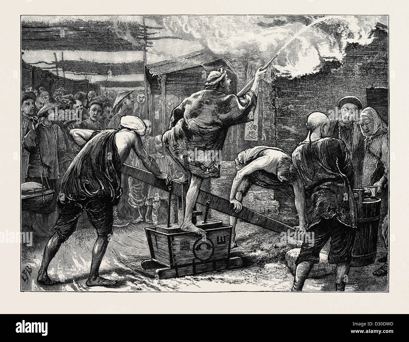 Un incendie AU JAPON : LES POMPIERS ET LES MOTEURS AU TRAVAIL Banque D'Images