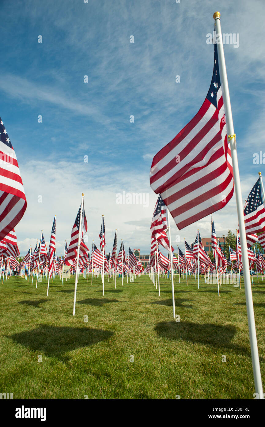 Un mémorial aux victimes du 11 septembre contre le World Trade Center, le Pentagone et les vies perdues dans la Pennsylvanie. Banque D'Images