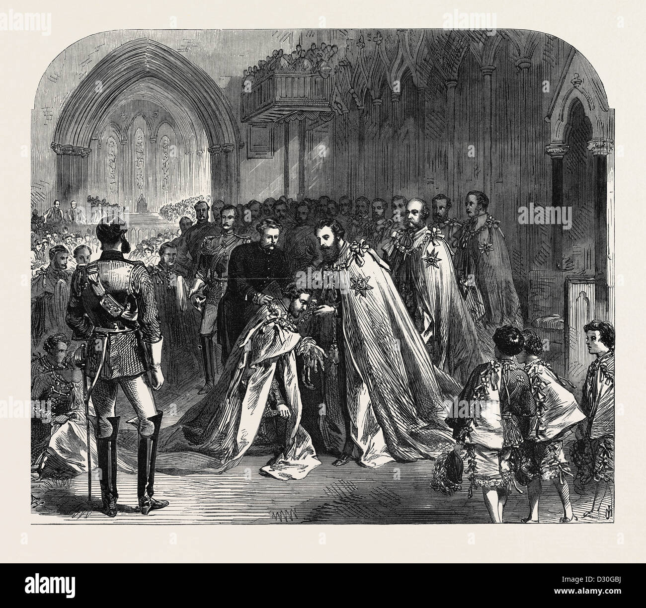 Le GRAND MAÎTRE D'INVESTIR LE PRINCE DE GALLES AVEC L'ORDRE DE ST. PATRICK À ST. La Cathédrale Saint-Patrick Dublin 1868 Banque D'Images