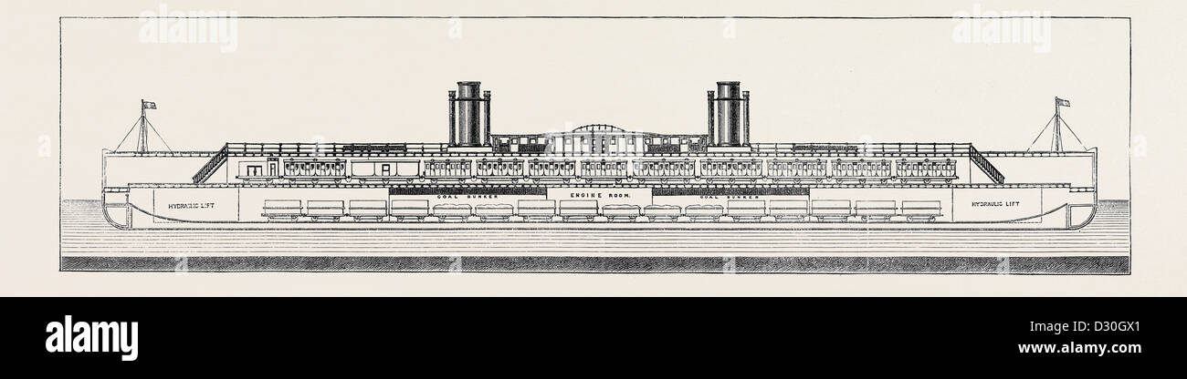 Le CANAL PROPOSÉ FERRY : SECTION LONGITUDINALE DU PAQUEBOT FERRY Banque D'Images