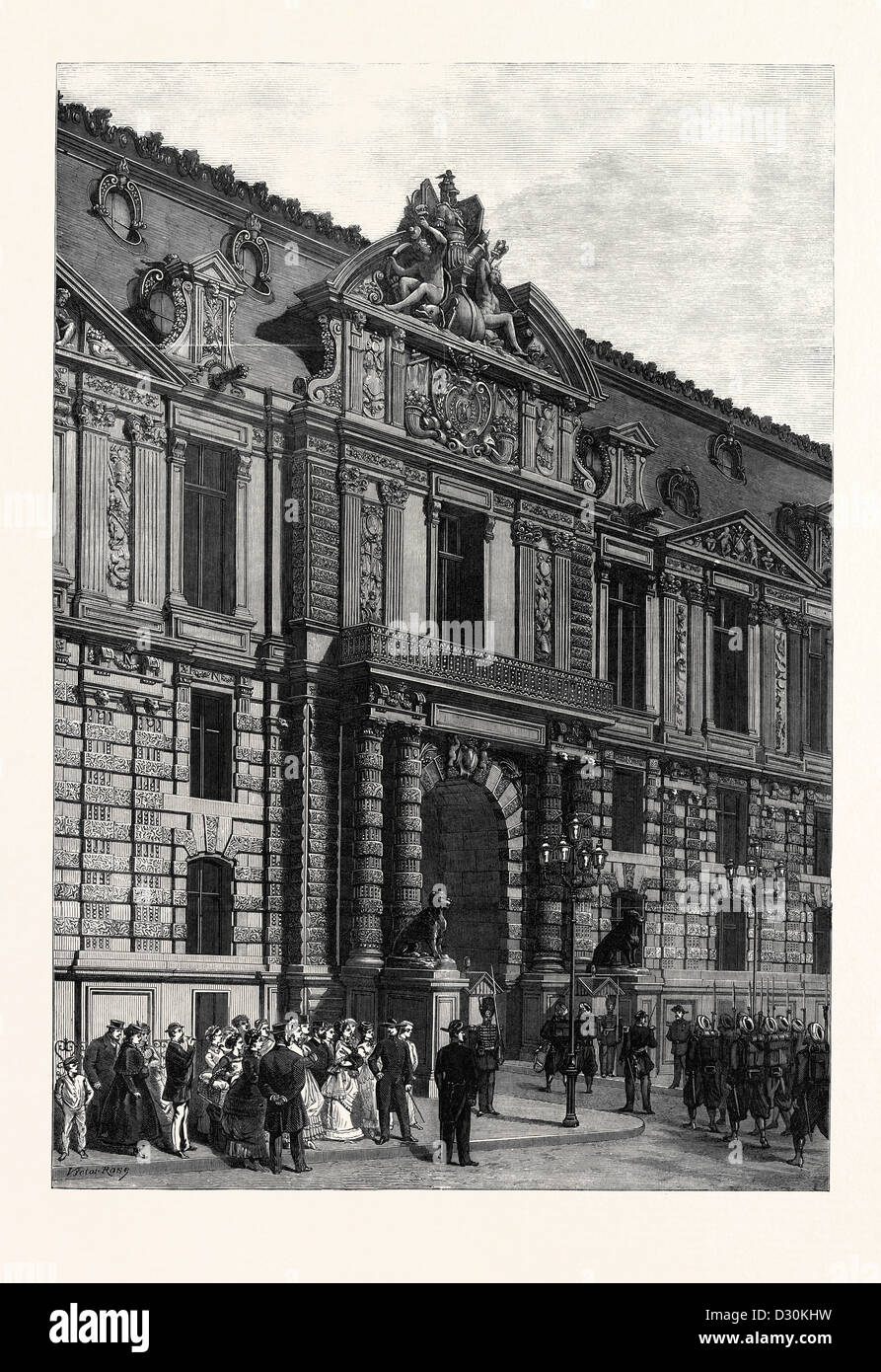 Les NOUVEAUX BÂTIMENTS DES TUILERIES : LA PASSERELLE DE L'EMPEREUR PARIS FRANCE 1869 Banque D'Images