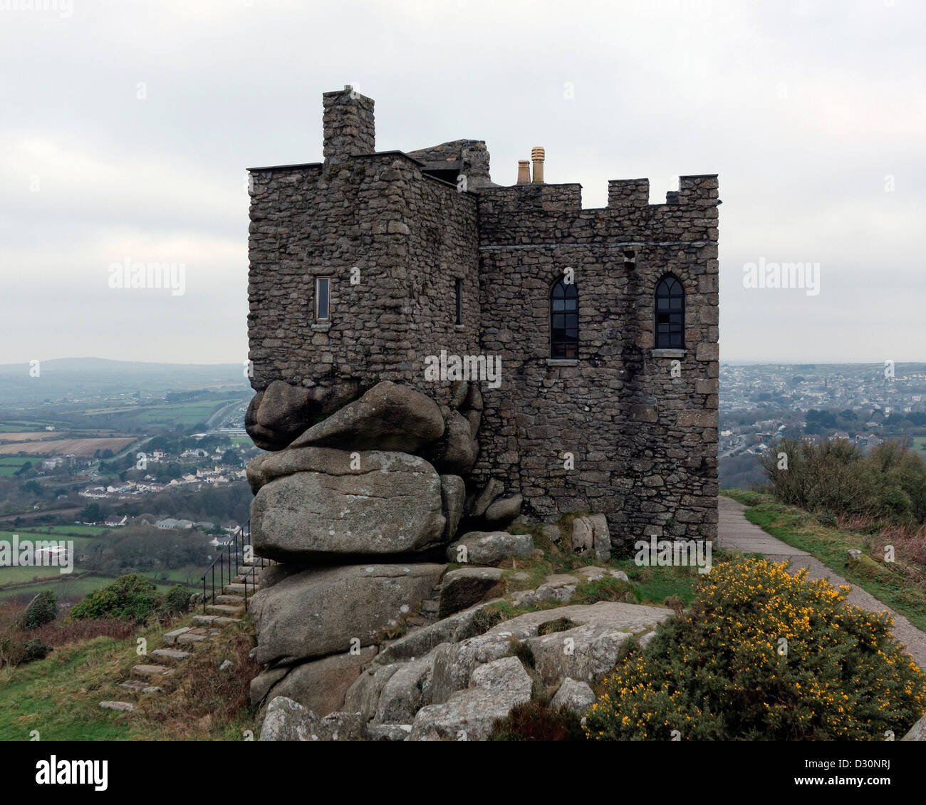 Carn Brea Château sur Carn Brea, Redruth, Cornwall, UK. Banque D'Images