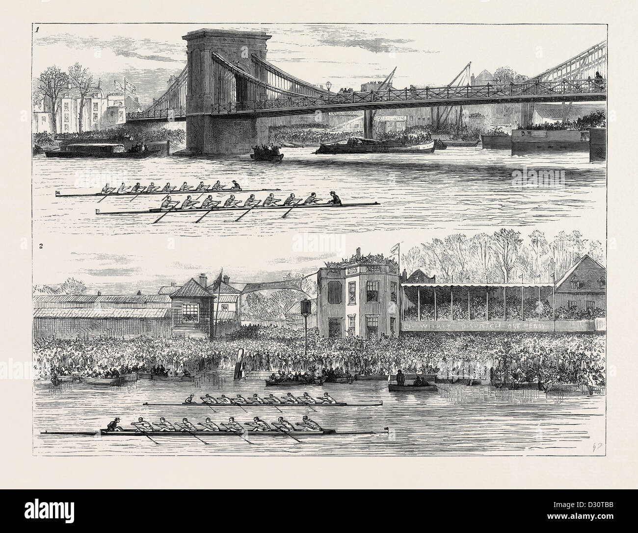 L'INTER-UNIVERSITY BOAT RACE : 1. Hammersmith Bridge ; 2. Le 'Dead' Chaleur Banque D'Images