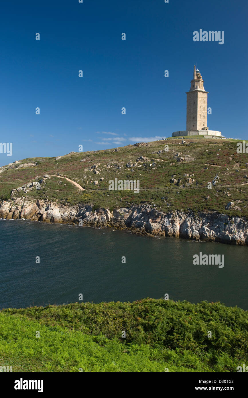 PLAYA DE QUE LAPAS TOUR D'hercule PHARE ROMAIN LA COROGNE Galice Espagne Banque D'Images